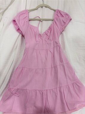 La Hearts Pink Tiered Puff-Sleeve Mini Dress